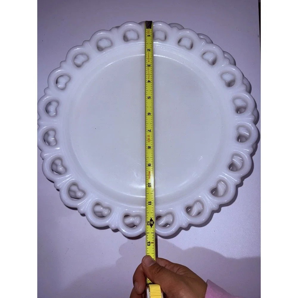 3 VTG MCM Anchor Hocking White Milk Glass Open Heart Lace 12.5